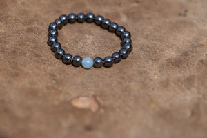 Ezina Designs Meditation Collection Alaskan Magnetic Therapy Hematite & Glacial Water Cleansed Aquamarine Stretch Bracelet