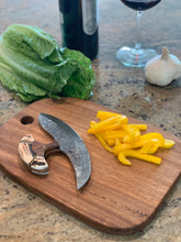 Load image into Gallery viewer, Damascus Full Tang Angler Ulu with Walnut Cutting Board
