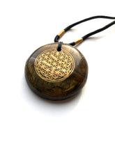 Load image into Gallery viewer, Tiger Eye Flower of Life Amulet - Ezina Designs Meditation Collection
