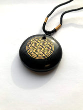 Load image into Gallery viewer, Black Agate Flower of Life Amulet - Ezina Designs Meditation Collection
