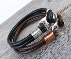 Rugged Vintage Leather Bracelet with Silver Wire Wrap