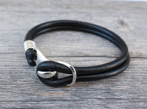 Rugged Vintage Leather Bracelet with Silver Wire Wrap