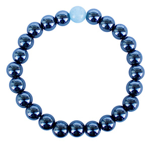 Ezina Designs Meditation Collection Alaskan Magnetic Therapy Hematite & Glacial Water Cleansed Aquamarine Stretch Bracelet