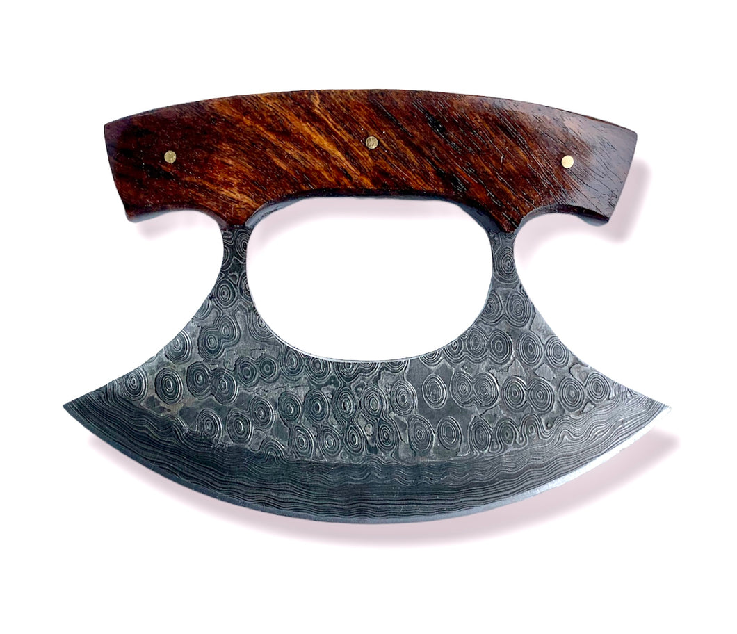 Damascus Steel Custom Inupiat Ulu Knife - Walnut Handle