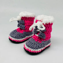 Load image into Gallery viewer, Baby Hand Knit Booties Baby Sorel Joan of Arctic- Pink-Gray
