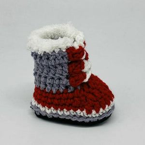 Baby Hand Knit Booties Baby Sorel Joan of Arctic- Red-Gray