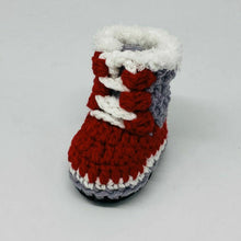 Load image into Gallery viewer, Baby Hand Knit Booties Baby Sorel Joan of Arctic- Red-Gray
