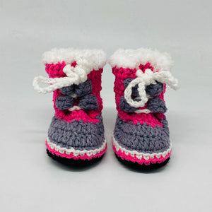 Baby Hand Knit Booties Baby Sorel Joan of Arctic- Pink-Gray